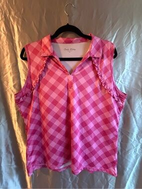 Court Haley Pink Plaid Sleeveless Polo Top Size XL